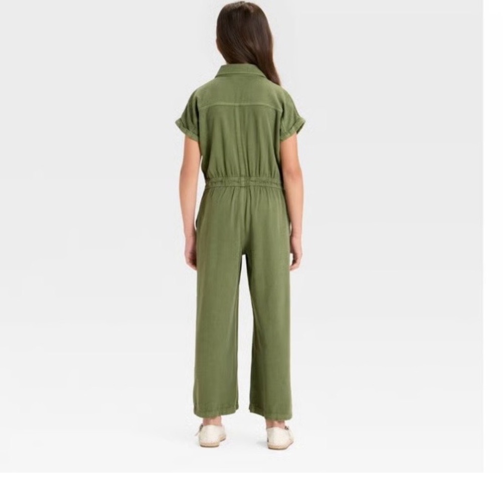 NWT Cat & Jack Girls Short Sleeve Jumpsuit- Dark Olive (M) - Picture 2 of 9